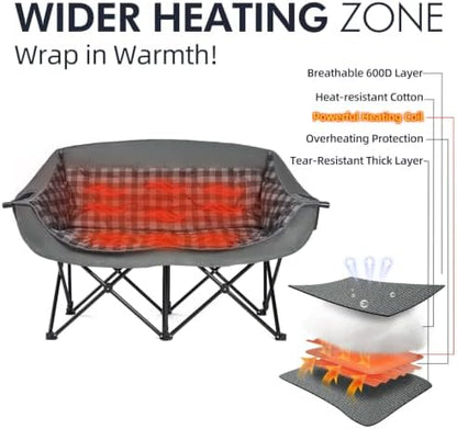 Heated Double Camping Chair - Heated Loveseat Padded Chairs for 2 Person