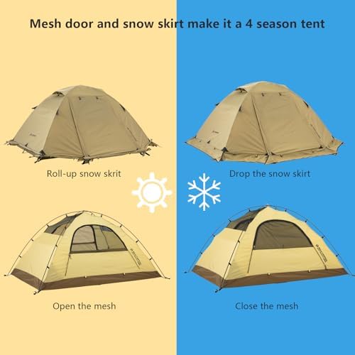 BISINNA 4 Season Tent for Backpacking Winter Tents 2 Person Lightweight Cold Weather Tents Waterproof Double Layer All Season Tent Aluminum Alloy Poles Easy Set Up for Camping, Hiking, Outdoor