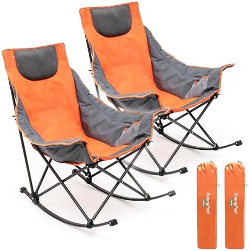 SUNNYFEEL Oversized Folding Rocking Camping Chair 2 Pack, 500lbs Orange