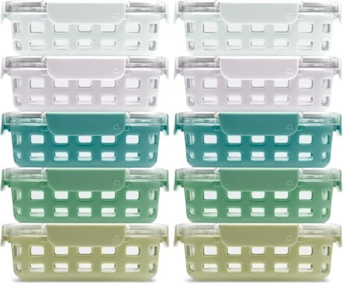 Ello Duraglass 3.4 Cup Glass Meal Prep Containers, Olive Tree,5 Count (Pack of 2)