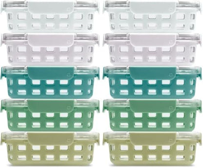 Ello Duraglass 3.4 Cup Glass Meal Prep Containers, Olive Tree,5 Count (Pack of 2)