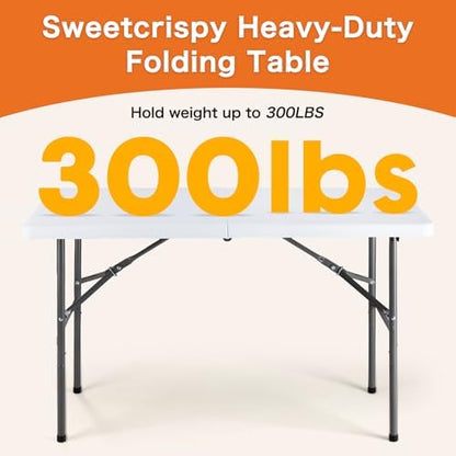 Sweetcrispy 4 FT Folding Picnic Table 2 Pack, Easy to Fold and Store