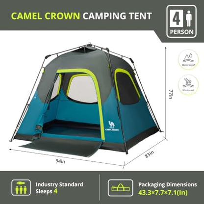 CAMEL CROWN 4/6 Person Instant Cabin Tent, Pop Up Windproof Tents for Camping, 60-Second Setup Family Tent with Carry Bag for Outdoor Hiking