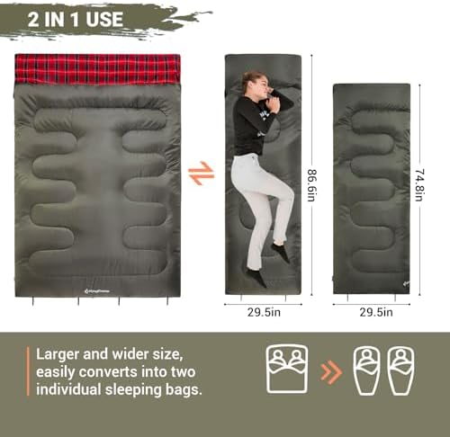 KingCamp Double Sleeping Bag for Adults, Queen Size 2 Person Sleeping Bag