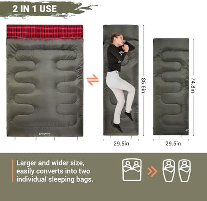 KingCamp Double Sleeping Bag for Adults, Queen Size 2 Person Sleeping Bag