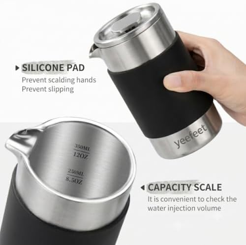 Small French Press, 12 oz French Press Coffee Maker, Mini Prensa Francesa for 2 Cups, Portable Stainless Steel Travel French Press, Single Serve for Home Office Camping