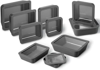 20-Piece Glass Food Storage Containers Set with Lids (10 Containers + 10 Lids) | Microwave-Safe Airtight Seal, Oven-Safe Ceramic-Coated Glass | Zero Plastic, No PFAS/PFOA/BPA [Onyx]
