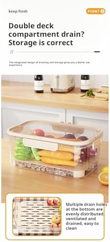 Portable Food Storage Container with Handle, Large Capacity Leakproof Lunch Box with Drain Tray, Clear Airtight Organizer for Fruits, Picnic, Camping & Refrigerator Storage