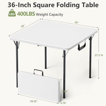 Folding Table 2 Pack, 36 Inch Square Foldable Card Tables, No Assembly Portable Folding Tables, Heavy Duty Fold-in-Half Tables with Carry Handles for Camping, Picnic, Parties, RV Travel & Indoor Use