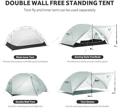 Naturehike Mongar Upgraded 1/2/3 Person Backpacking Tent,Waterproof Lightweight Camping Tent with Footprint