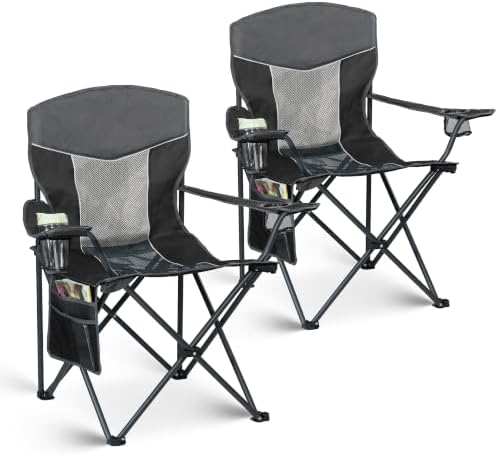 Oversized XL Camping Chair 2-Pack with Mesh Back, Black
