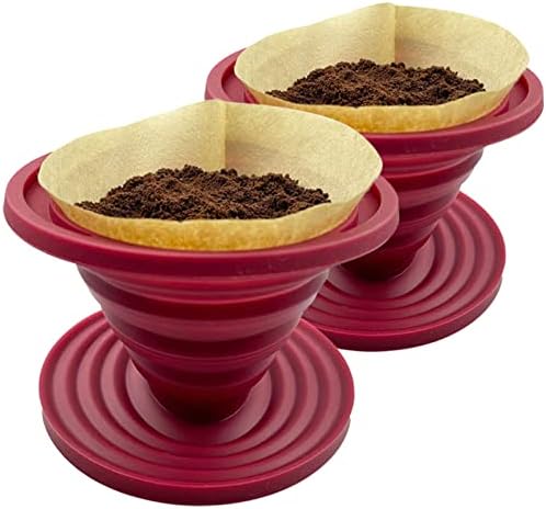 Attsky Collapsible Pour Over Coffee Dripper for Camping, 2-Pack, Red