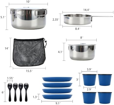 22-Piece Non-Stick Camping Mess Kit With Storage Mesh Bag, Lightweight Portable Outdoor Cookware Dinner Set For 4 Persons, Suitable For Hiking Picnic RV Travel