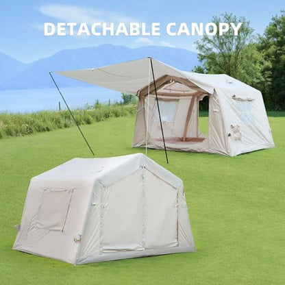8 m ² Inflatable Tents for Camping with Canopy, Blow Up Tent with Hand Pump, Easy Setup InflatableTent 4 Season Tent, Waterproof Oxford Air Glamping Tents for Camping Adult 4/6/8 Person