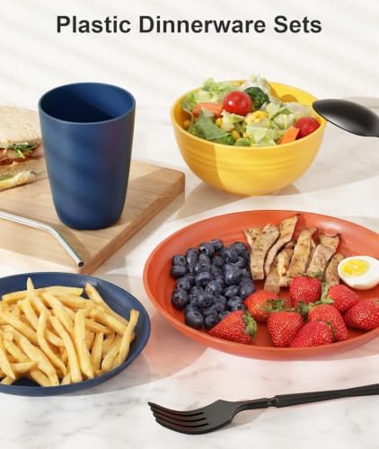 Quatish 48 Piece Plastic Plates and Bowls Sets for 6, Dinnerware Sets, MC