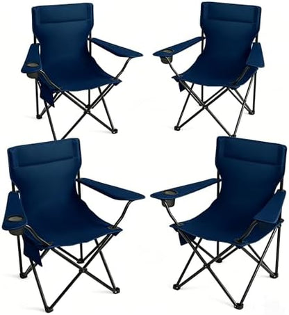Portable Camping Chair 4 Pack, Folding Outdoor Chair with Cup Holder & Side Pocket for Camping, Hiking, Picnic, Beach (Navy Blue)