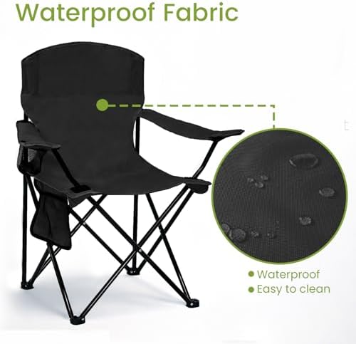 Camping Chair 2 Pack Portable Folding Chair, Supports 300lbs, Black