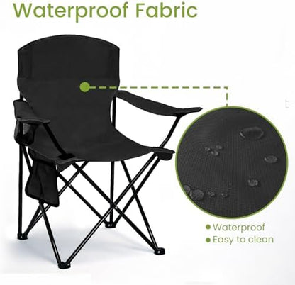 Camping Chair 2 Pack Portable Folding Chair, Supports 300lbs, Black