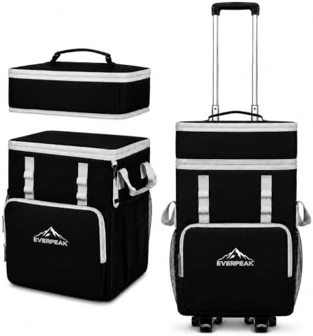 72-Can Large Collapsible Soft Cooler with Wheels, Insulated Leakproof Cooler Bag with Handle, Removable Lunch Box Top, All-Terrain Wheels, Portable Cooler for Beach, Camping, Picnic, Travel