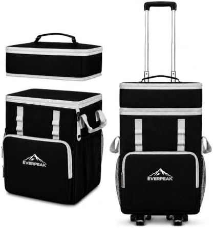 72-Can Large Collapsible Soft Cooler with Wheels, Insulated Leakproof Cooler Bag with Handle, Removable Lunch Box Top, All-Terrain Wheels, Portable Cooler for Beach, Camping, Picnic, Travel