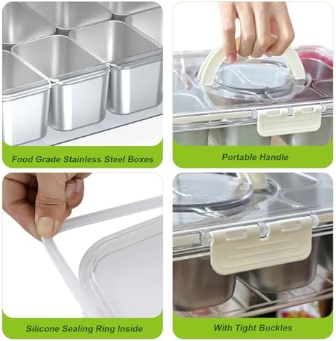 Stainless Steel Snackle Box Container - 8 Compartment Divided Serving Tray