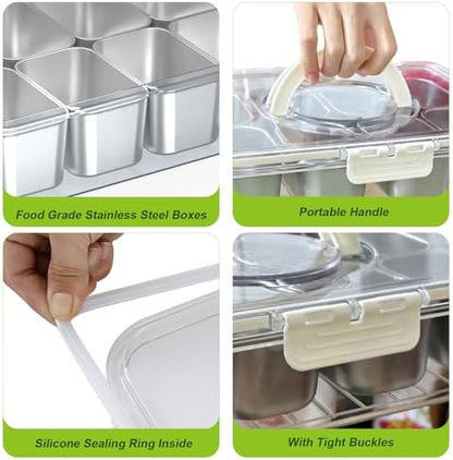 Stainless Steel Snackle Box Container - 8 Compartment Divided Serving Tray