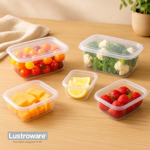 Lustroware Micro Clear Food Storage Containers with Lids – Set of 5 BPA-Free Nesting Canisters, Space-Saving Clear Tritan Body, Shatterproof, Stackable, Dishwasher & Microwave Safe, Made in Japan