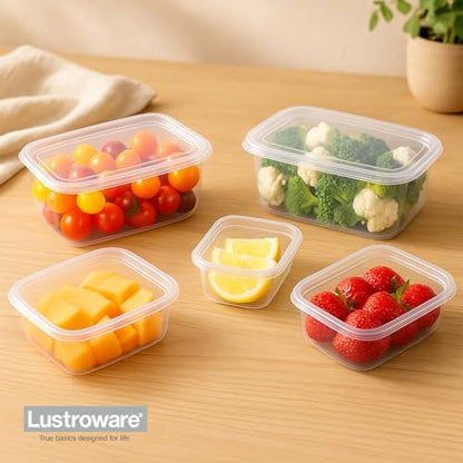 Lustroware Micro Clear Food Storage Containers with Lids – Set of 5 BPA-Free Nesting Canisters, Space-Saving Clear Tritan Body, Shatterproof, Stackable, Dishwasher & Microwave Safe, Made in Japan