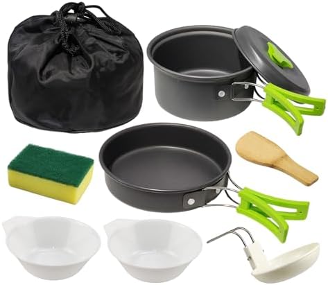 7Pcs Camping Pan Set - Backpack Cookware Pot and Pans Set, Survival Cooking Kit for Hiking, Picnic