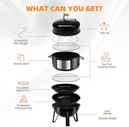 Realcook BBQ Charcoal Smoker Grill: Heavy Duty 17 Inch Vertical