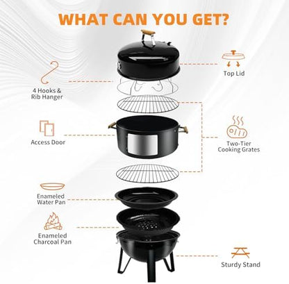 Realcook BBQ Charcoal Smoker Grill: Heavy Duty 17 Inch Vertical