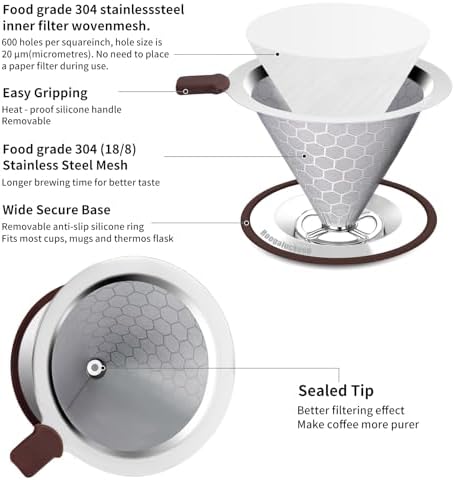 Pour Over Coffee Maker, Reusable Stainless Steel Filter