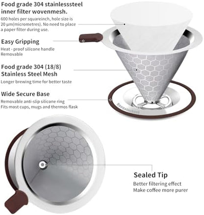 Pour Over Coffee Maker, Reusable Stainless Steel Filter