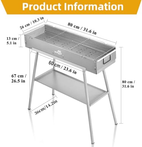 WILLBBQ Charcoal Grill, Portable BBQ Grill with Removable Stand & Shelf