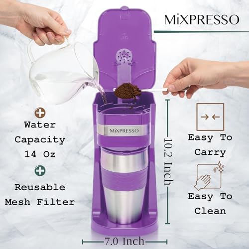 Mixpresso Single Serve & Single Cup Coffee Maker with 14oz Travel Mug