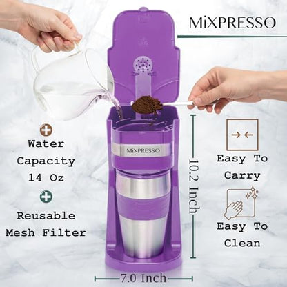 Mixpresso Single Serve & Single Cup Coffee Maker with 14oz Travel Mug