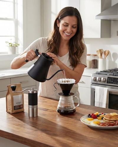 AGOGO Stainless Steel V60 Coffee Dripper & 50 Paper Filters, Black