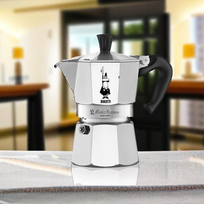Bialetti - Moka Express: Iconic Stovetop Espresso Maker, Moka Pot, Italian Coffee Maker, 3 Espresso Shots (4.3 oz - 130 ml), Aluminum, Silver
