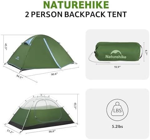Naturehike Bleik-A 2-3 Person Camping Tent, Waterproof Double Layer Lightweight Backpacking Tents for Camping