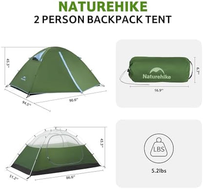 Naturehike Bleik-A 2-3 Person Camping Tent, Waterproof Double Layer Lightweight Backpacking Tents for Camping