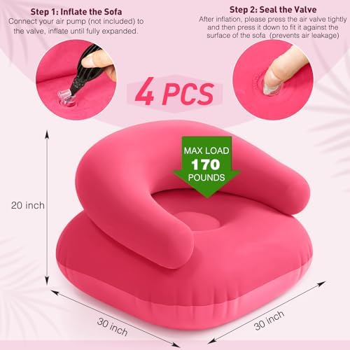 Novabright 4 Pcs Inflatable Chairs for Adults Blow Up Games Chairs Folding Portable Flocking Inflatable Sofa for Living Room Learning Camping Party (Hot Pink)
