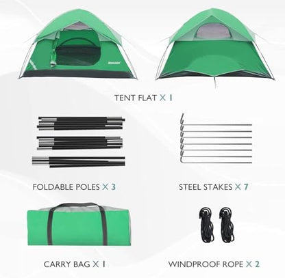 Camping Tent, Waterproof 2/3/4 Person Tents for Camping, Lightweight Easy Set Up Outdoor Hiking Tent Backpacking Tent with Carry Bag, Backpack Tent Suit for Family Beach Hiking Travel