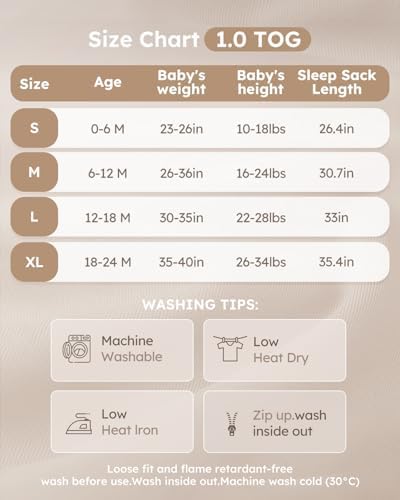 Yoofoss Baby Sleep Sack 0-6 Months Rayon Made from Bamboo 1.0 Tog