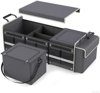 Large Trunk Organizer for SUV with Premium Portable Cooler Bag, Car Organizers and Storage with Foldable Cover, Collapsible Car Trunk Organizer for Truck, Adjustable Securing Straps, 90L+20L, Gray-C
