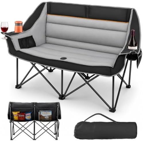 HOPERAN Double Camping Chair 660lb Camping Couch Oversized Folding Loveseat