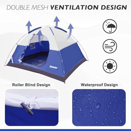 Camping Tent, Waterproof 2/3/4 Person Tents for Camping, Lightweight Easy Set Up Outdoor Hiking Tent Backpacking Tent with Carry Bag, Backpack Tent Suit for Family Beach Hiking Travel