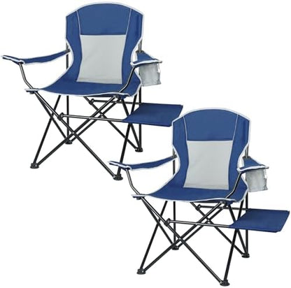 XGEAR 2-Pack Camping Chairs 350LBS Heavy Duty Folding Chair with Side Table
