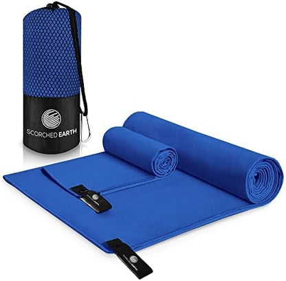 ScorchedEarth Microfiber Travel & Sports Towel Set (Royal Blue) - XL Set (39x70.5 & 12x24)