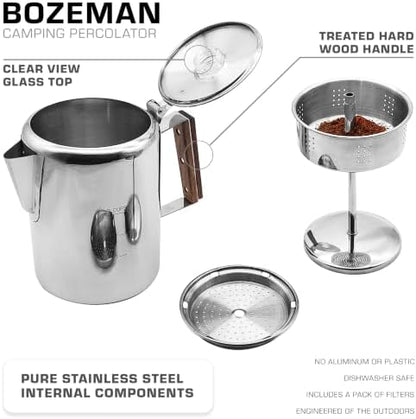 COLETTI Bozeman Percolator Coffee Pot — NO Aluminum or Plastic [9 cup]