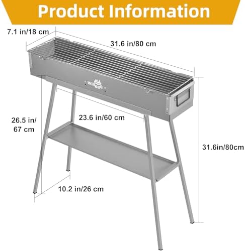 WILLBBQ Charcoal Grill, Portable BBQ Grill with Removable Stand & Shelf